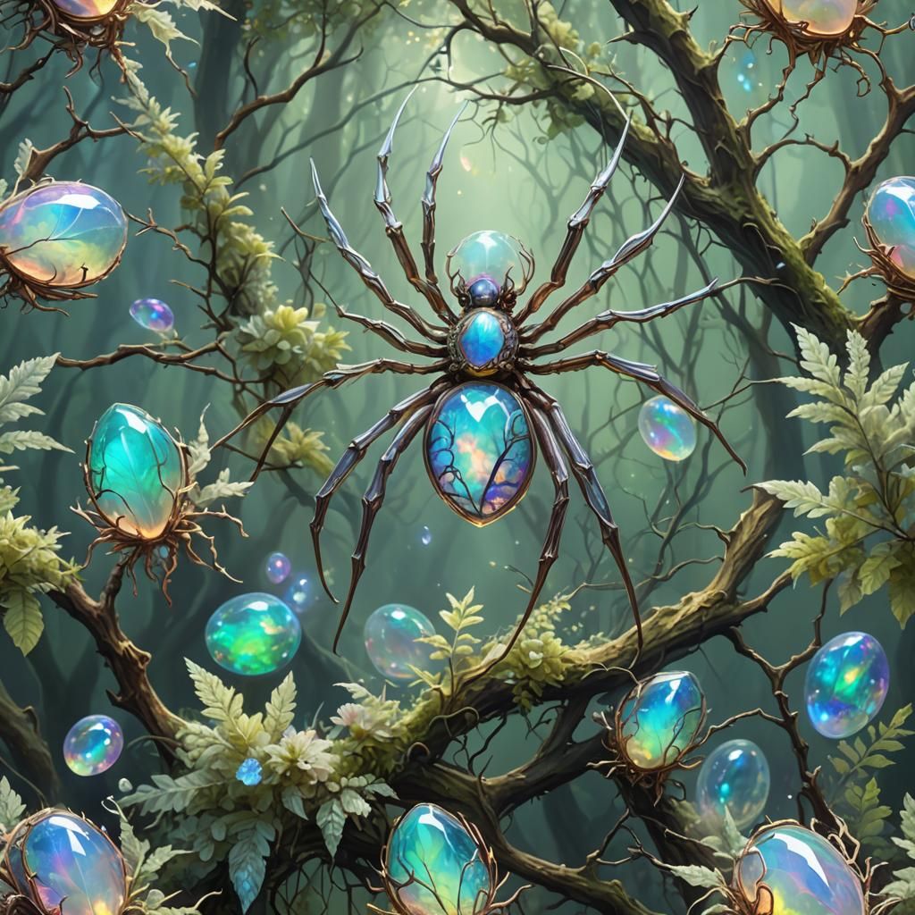 Crystal Opal Spider in Ethereal Forest Fantasy