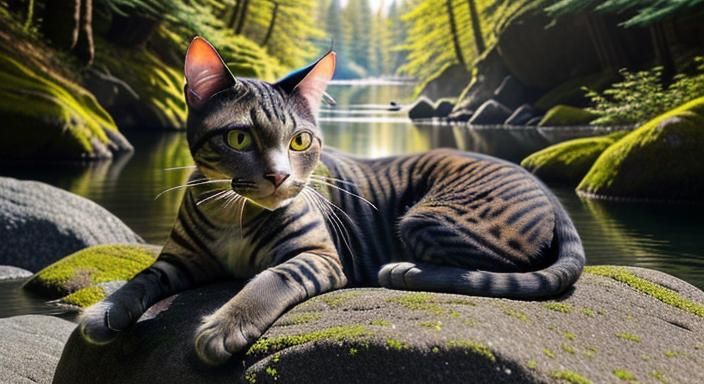 Hyperrealistic Hairless Cat Portrait in Forest Setting