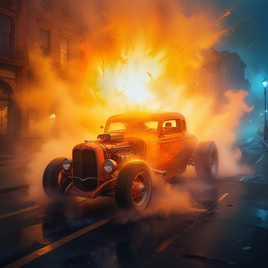 Vintage Hot Rod Under Ethereal Fog