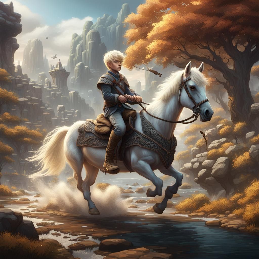 Blond Boy on White Pony: Fantasy Concept Art