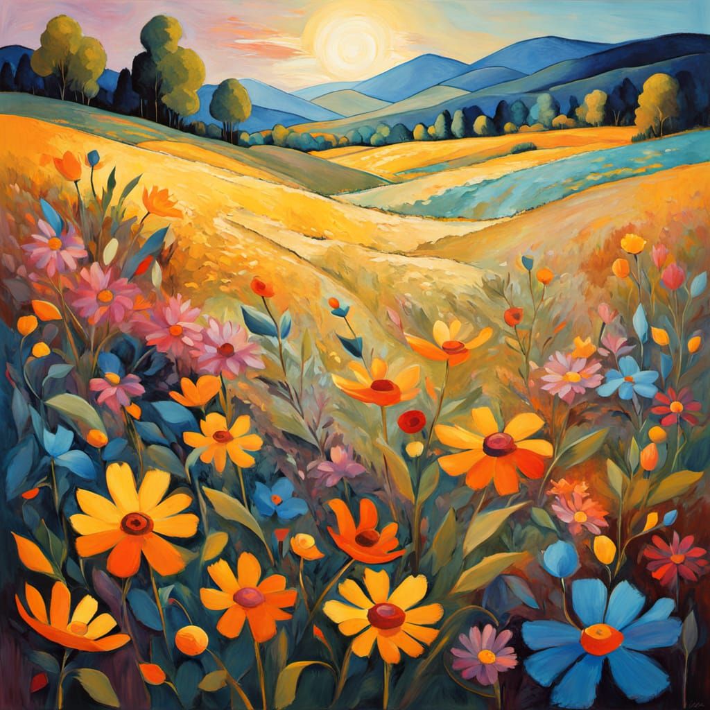 Vibrant Fantasy Grasslands in Expressionist Style