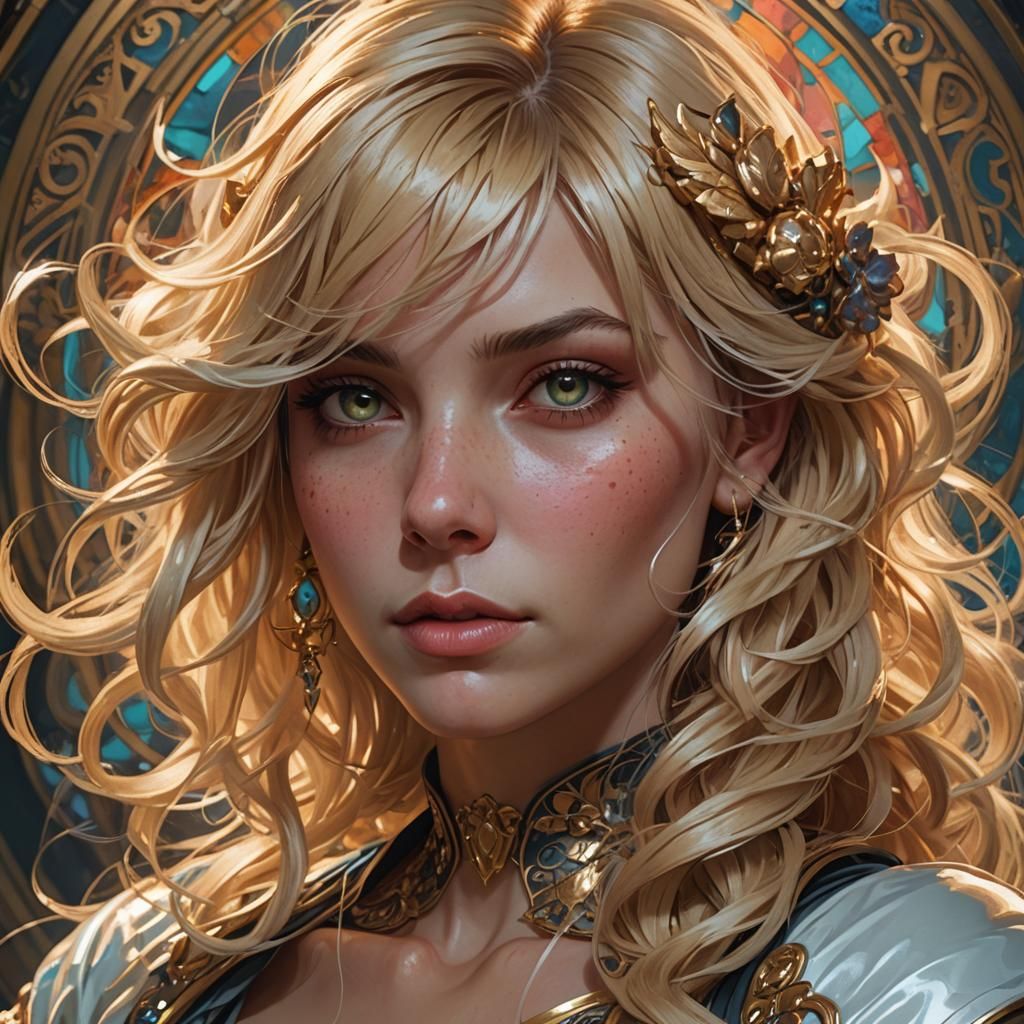 Sourpuss Blonde Portrait in Hyperdetailed Digital Art
