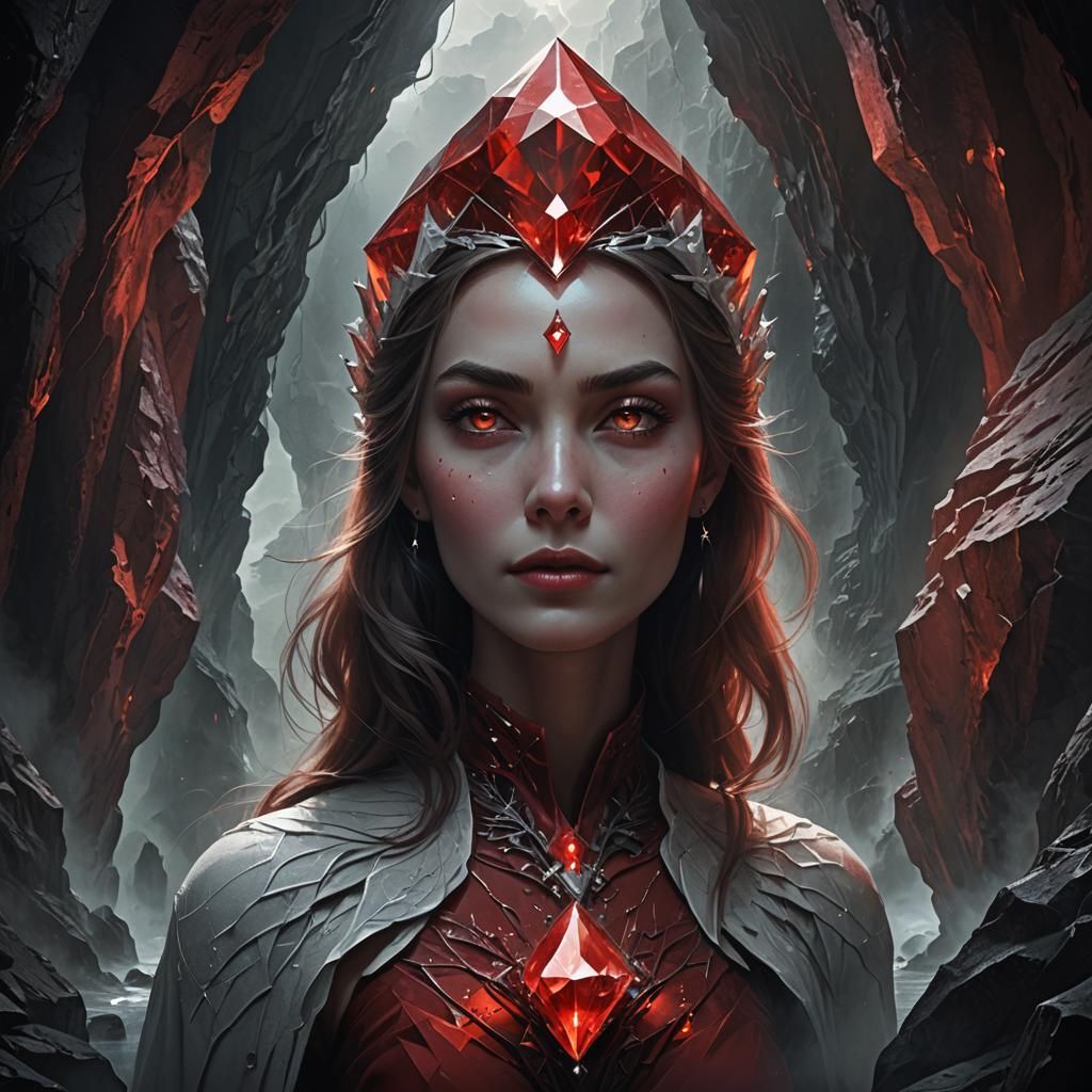 Enormous Diamond with Lady's Face in Misty Cave