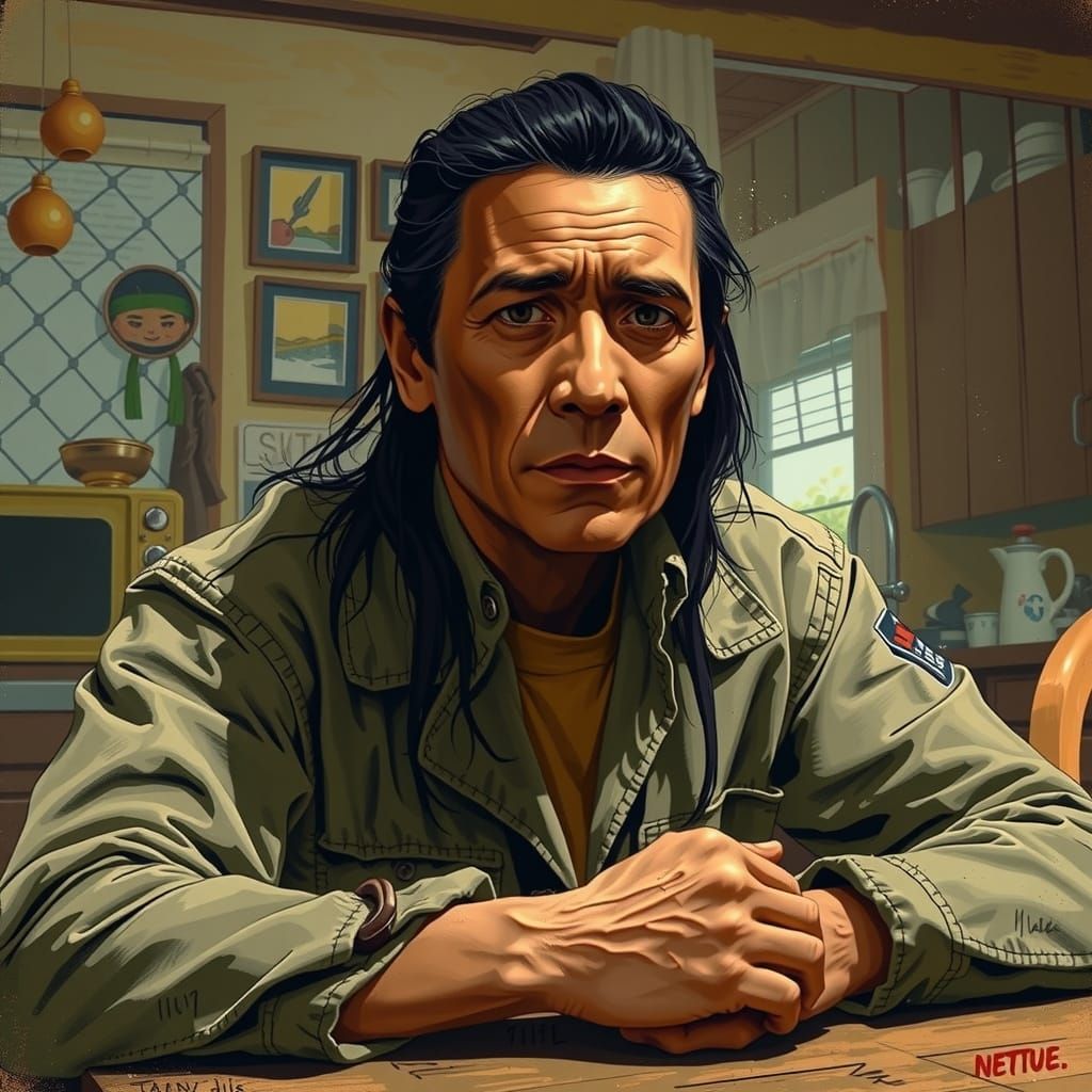 Native American Man in Gritty Noir Comic Style