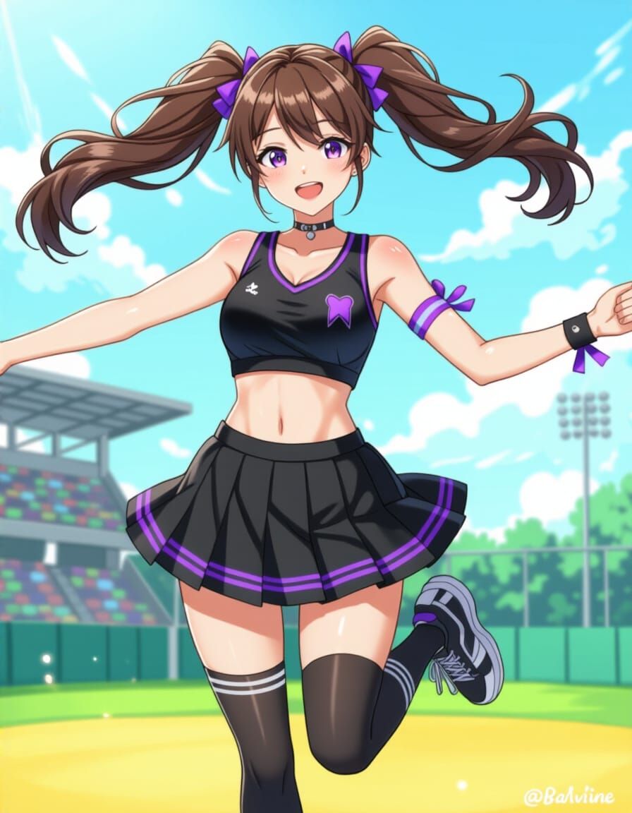 Anime Illustration of Katerina Heiss Twirling with Pom Poms