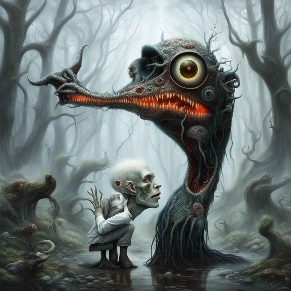 Albino Devil in Bush: Psychedelic Fantasy Art