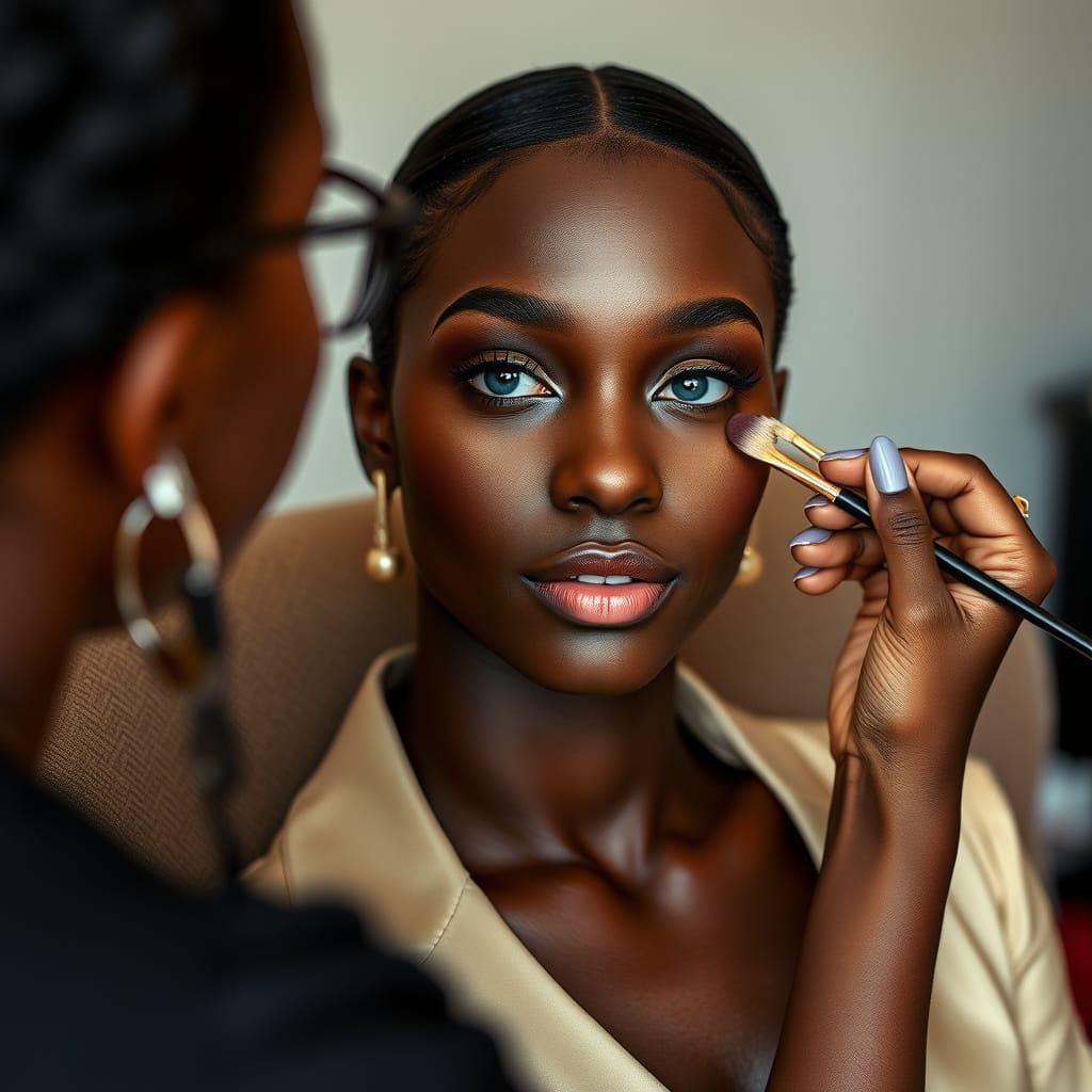 African American Woman Receives Elegant Makeup Application i...