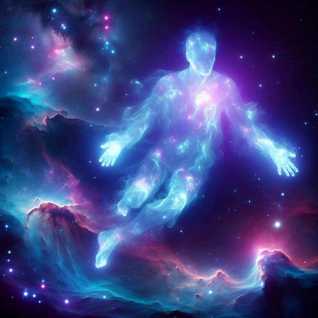 Bioluminescent Being in Space Nebula