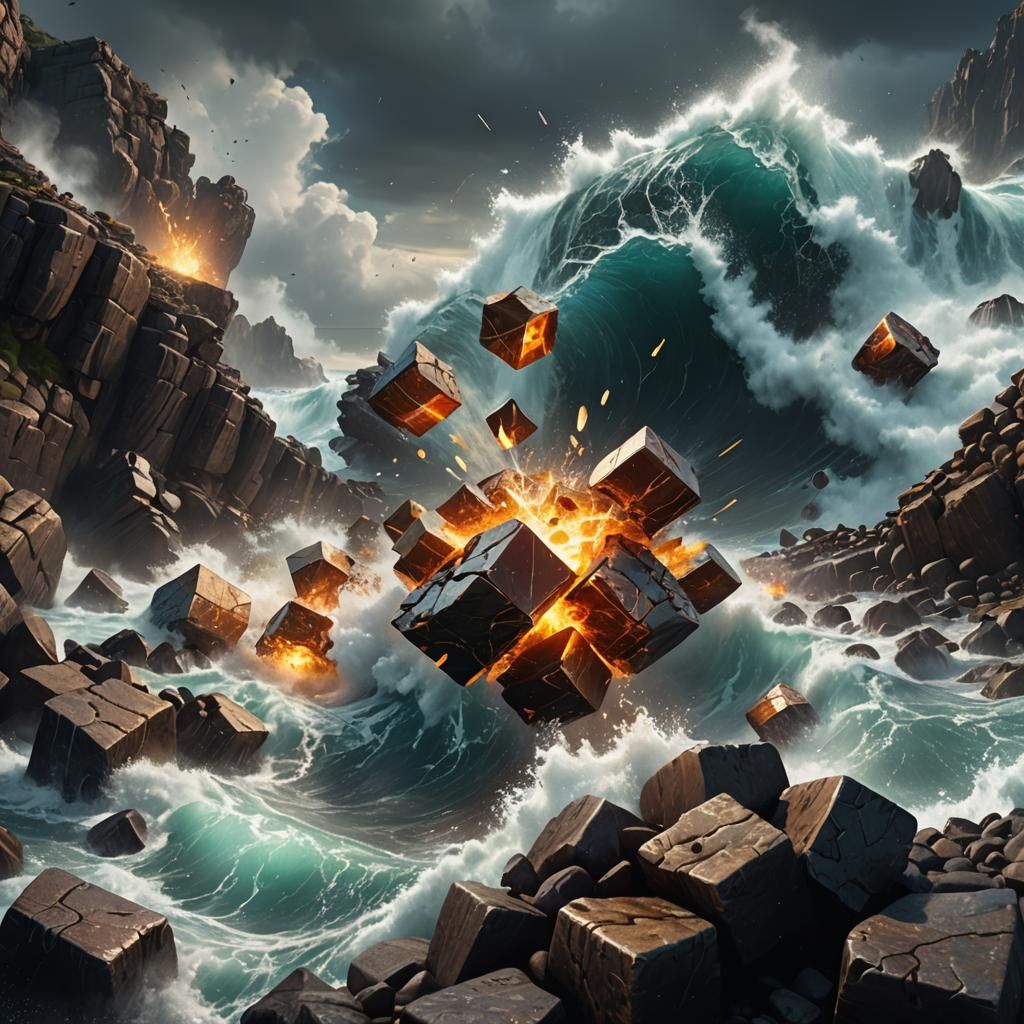 Energy Cubes Descend into the Sea: Digital Art