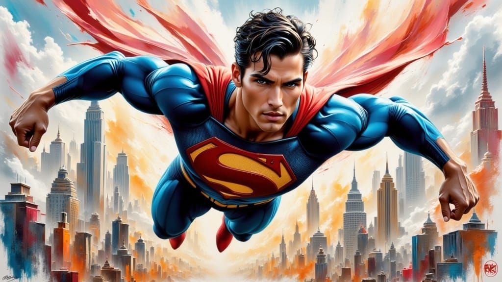 Superman in Metropolis: A Dynamic Watercolor Comic