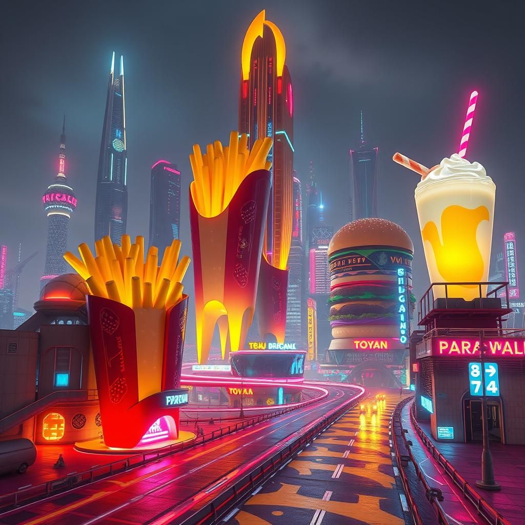 Alien Food Metropolis in a Sci-Fi Style