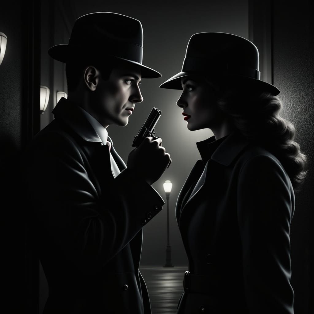 Film Noir Detective Meets Seductive Femme Fatale in Low-Lit ...