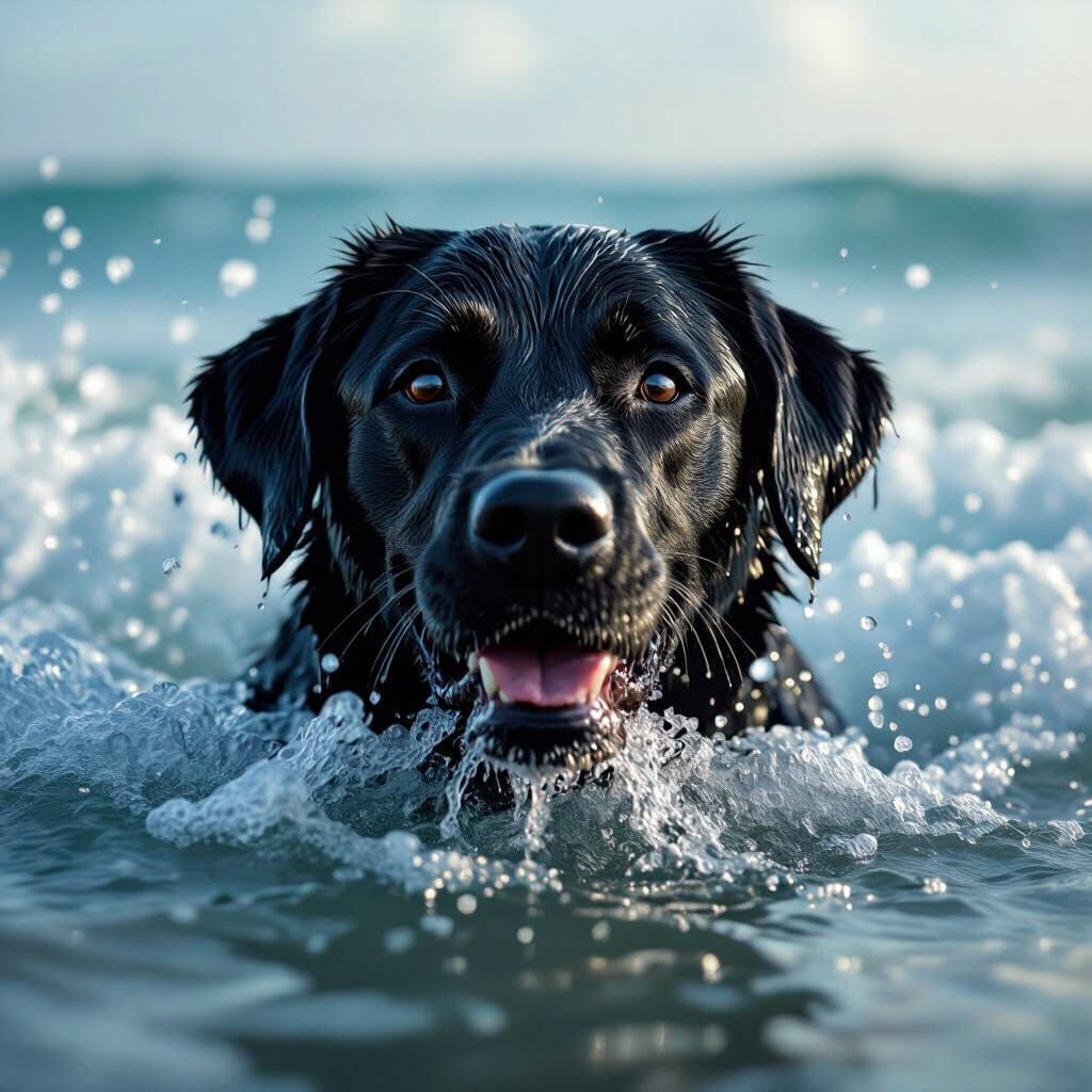 Hyperrealistic Labrador Emerges from the Ocean