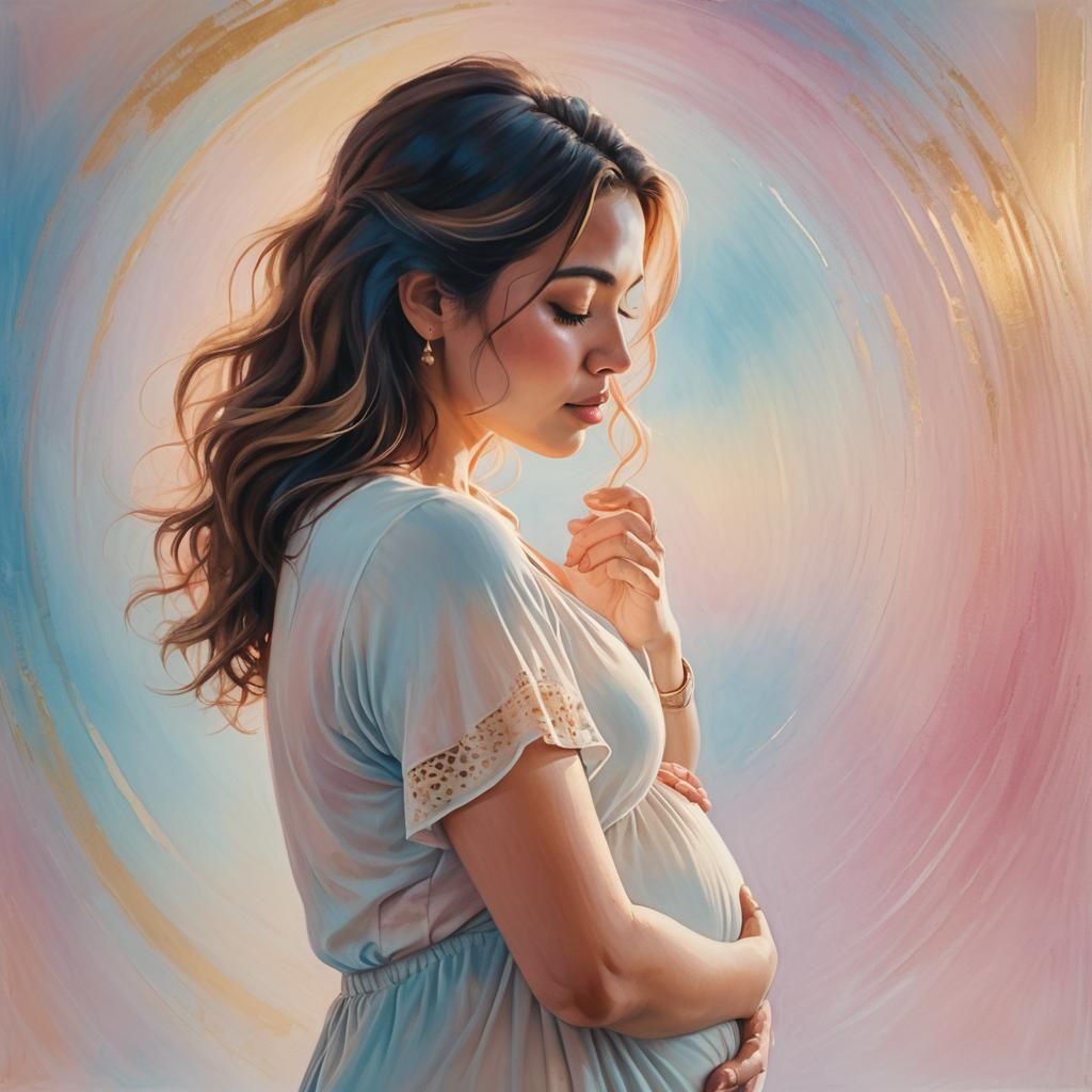 Pregnant Woman's Loving Gesture in Vibrant Light