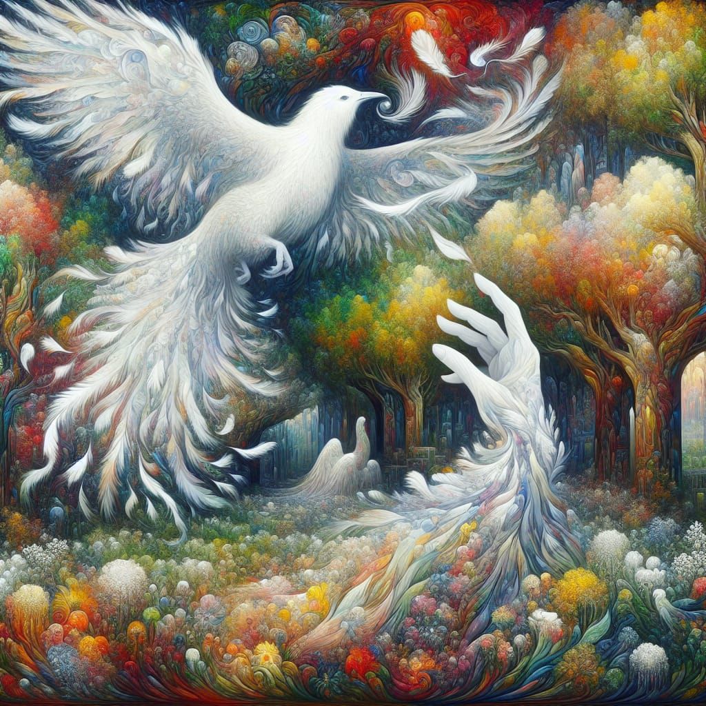 Dreamlike Spring Scene with the Year of the White Bird