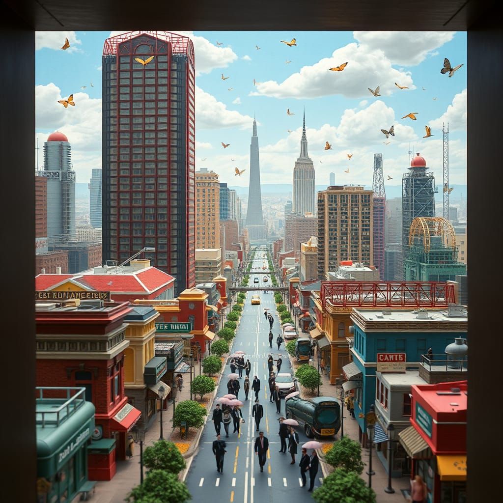 Whimsical Cityscape Inspired by Wes Anderson's Aesthetic