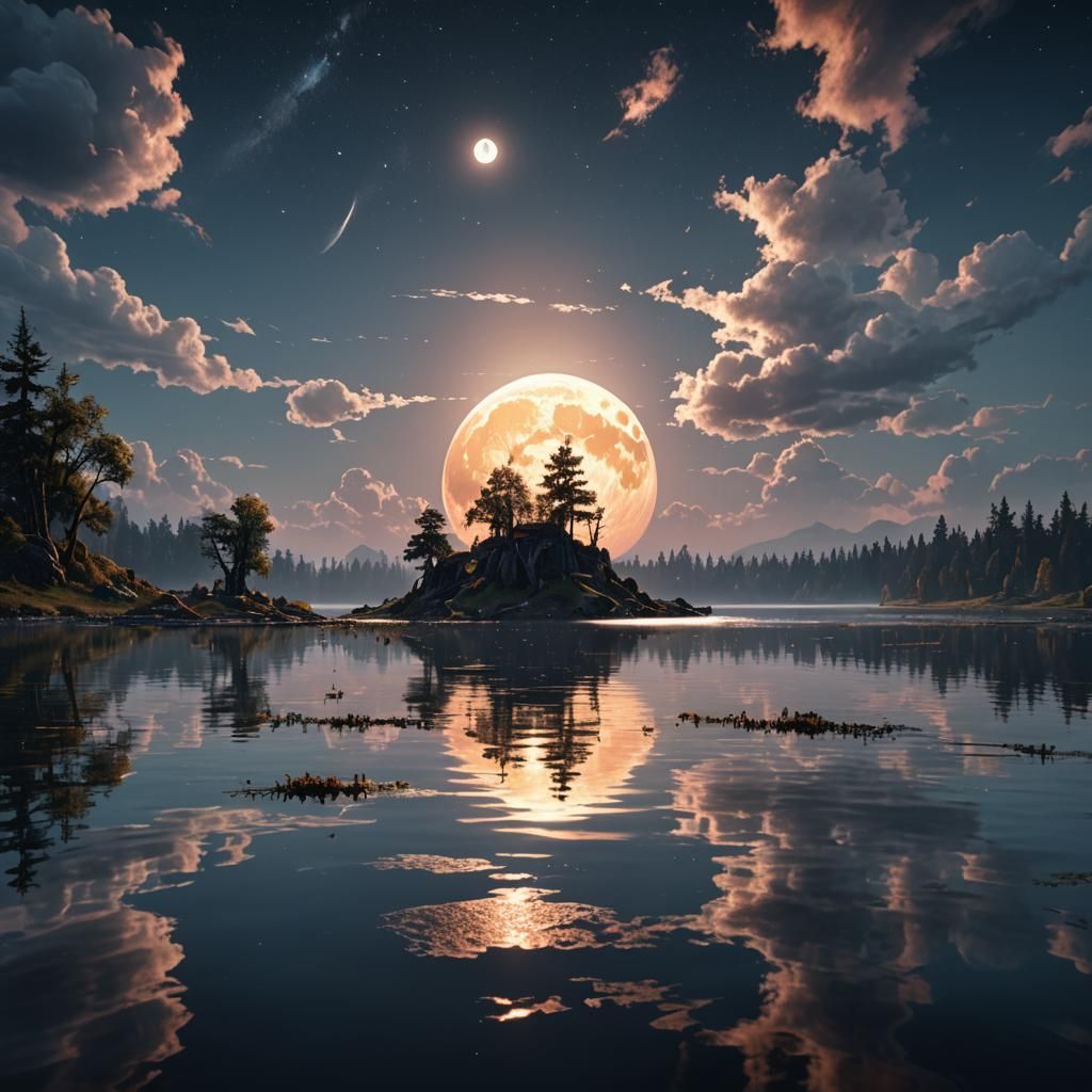 Moon Reflection on Lake: Fantasy Concept Art