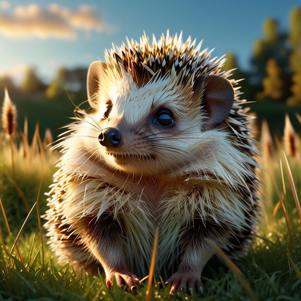 Serene Hedgehog Landscape at Golden Hour
