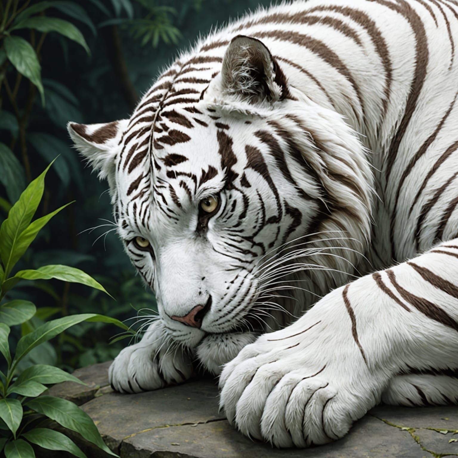White Tiger Falling Asleep in Anime Style