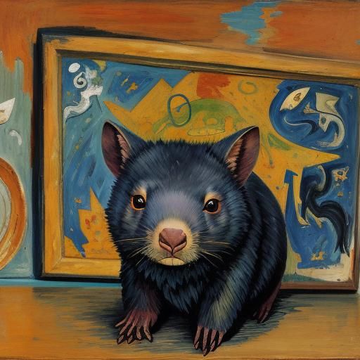 Wombat Dissolving into Words, Cubist Style