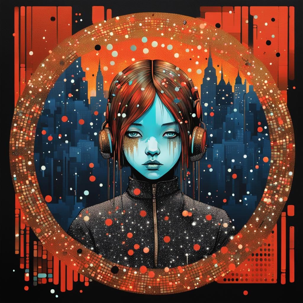 Gothic Glitter Binary Code Dream in Glitchcore Style