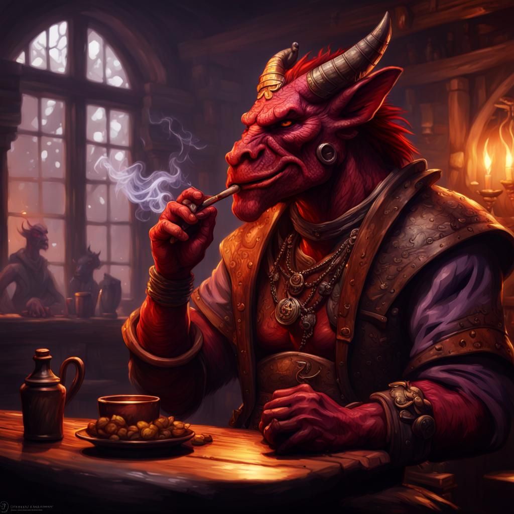 Dragonborn Barbarian Smoking Pipe: Dark Fantasy Portrait