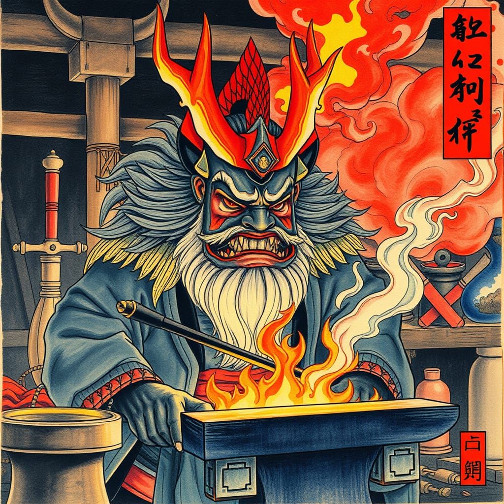 Kagu-Tsuchi: Ukiyo-e Portrait of Japanese Fire God