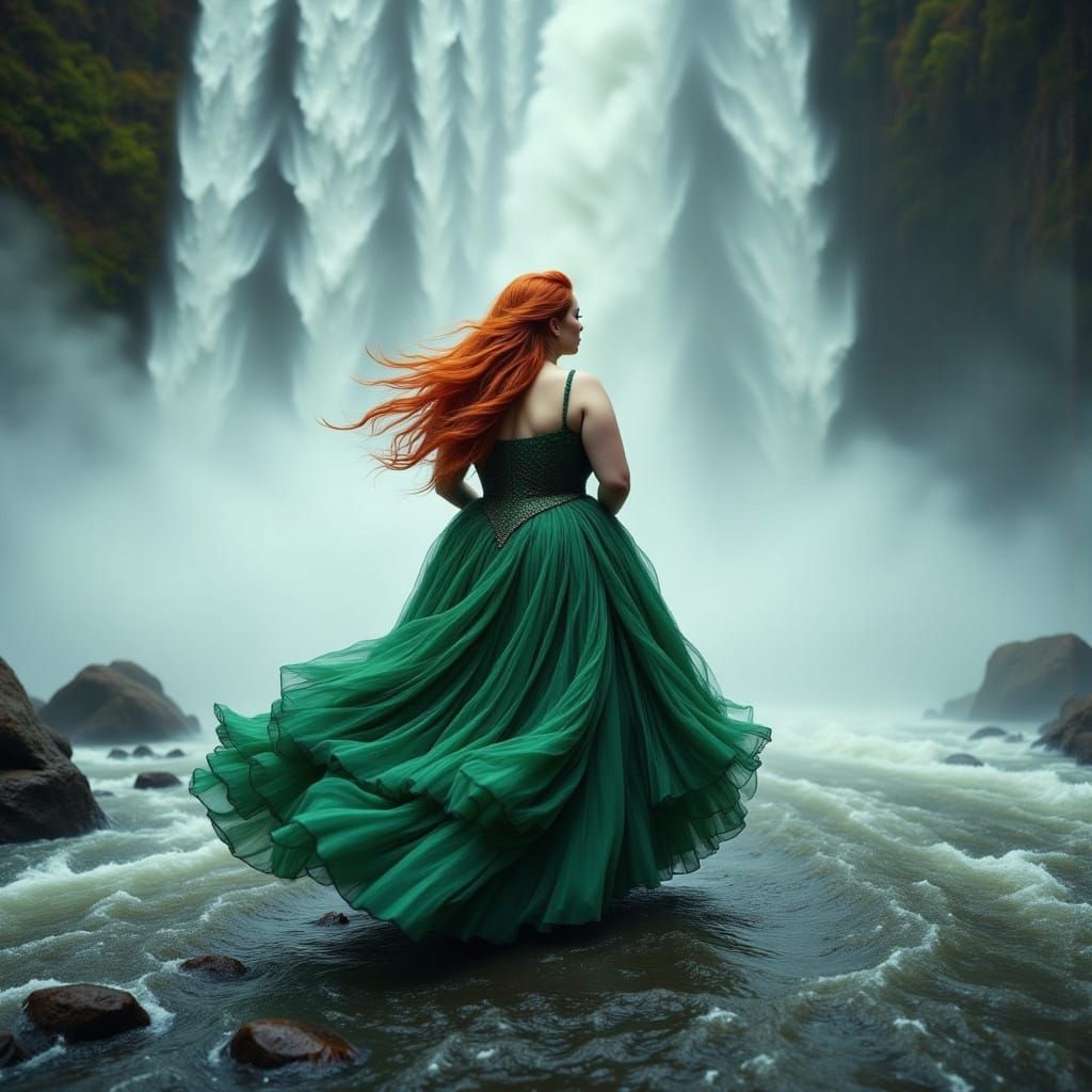 Majestic Waterfall Goddess in Emerald Green