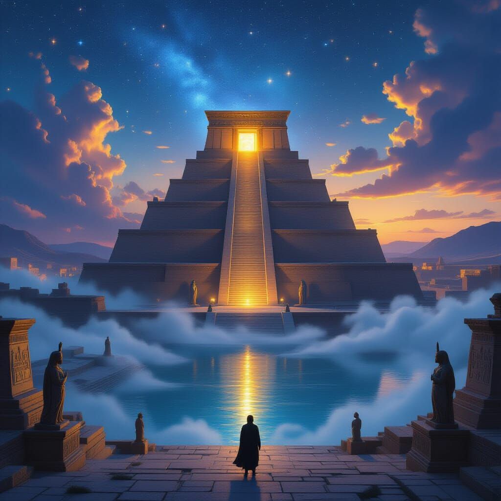 Majestic Mesopotamian Ziggurat Under a Starry Twilight Sky