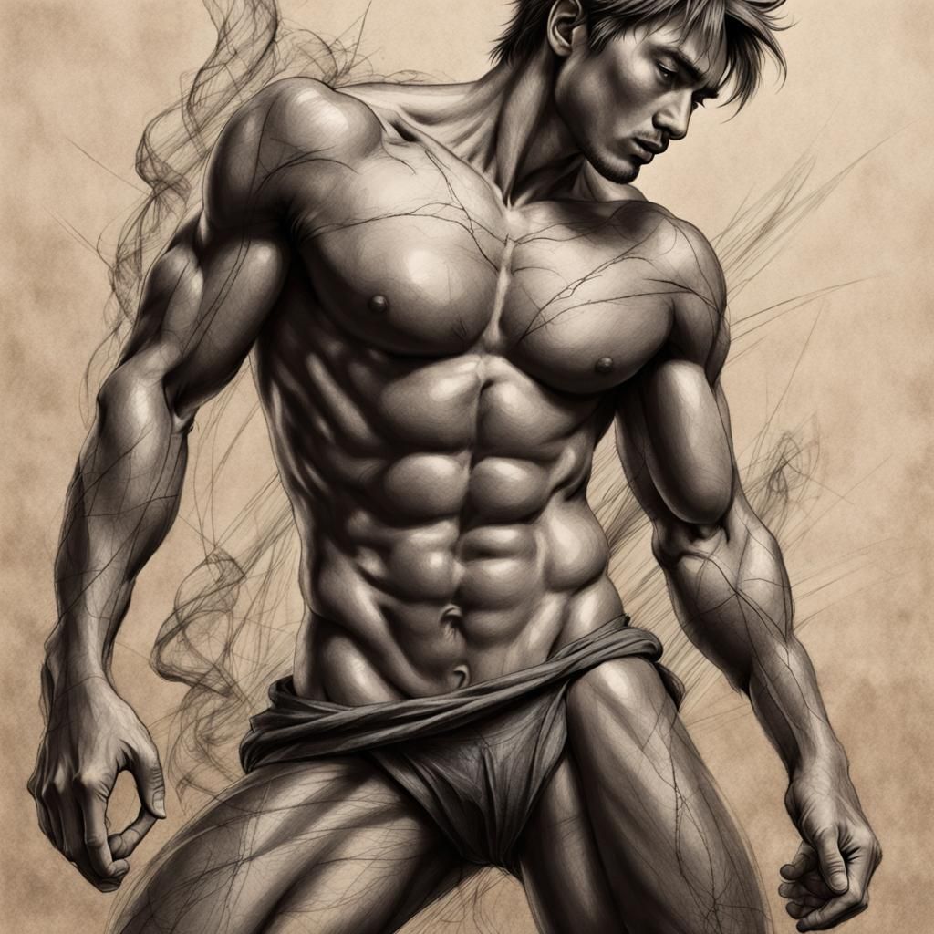 Detailed Charcoal Sketch of a Male Figure