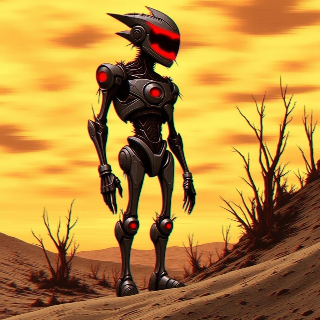 Post-Apocalyptic Cyborg in Distressed Anime Style