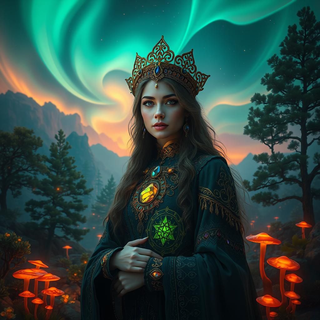 Sorceress Portrait in Dreamlike Landscape