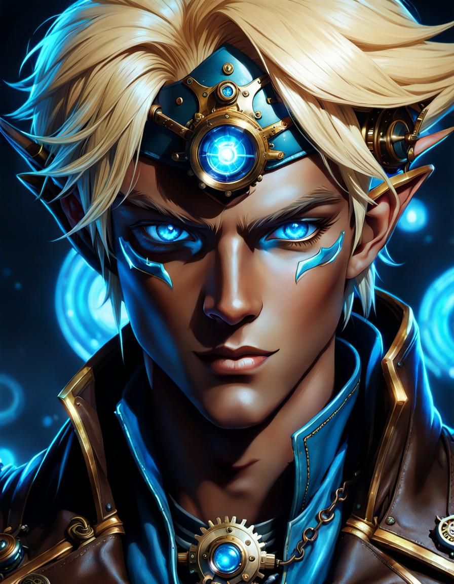 Steampunk Elf with Metallic Skin, Comic Book Art