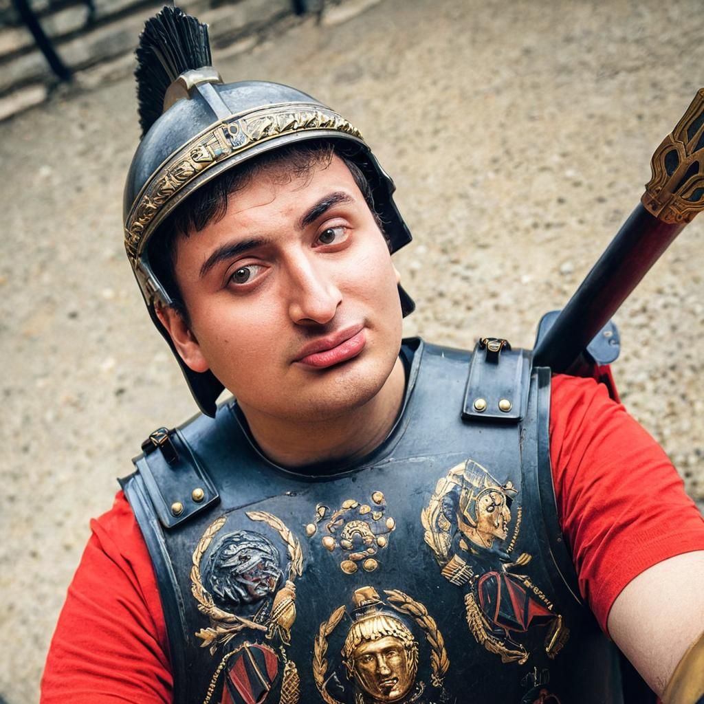 Boy Soldier with Roman Armor and Weapons
