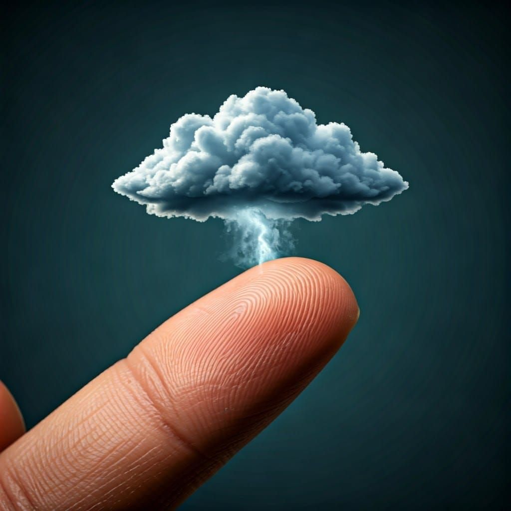 Microscopic Storm Cloud Perched on Finger