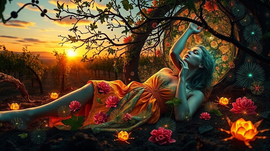 Surreal Bio Art Masterpiece with Mystical Vineyard Goddess