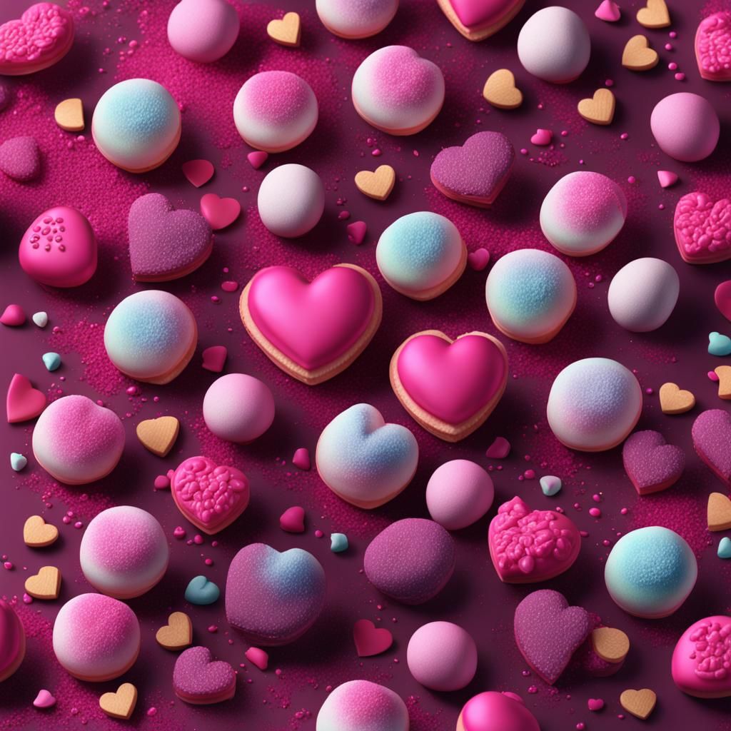 Pink Heart Mochi Still Life, Detailed Fantasy Art