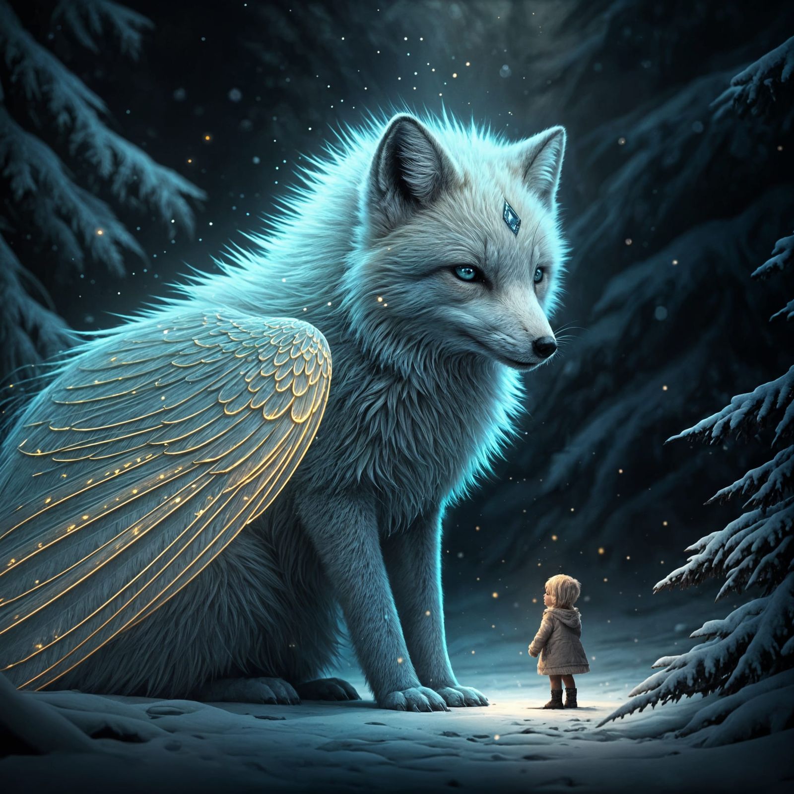 Winged Arctic Fox Portrait in Snowy Forest