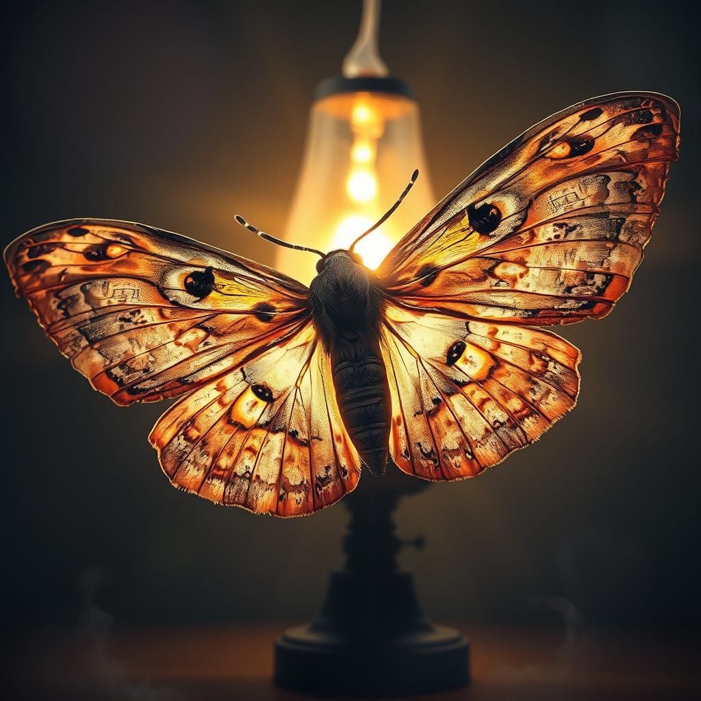 Moth Illuminated by Fractal Patterns and Oil Lamp Light