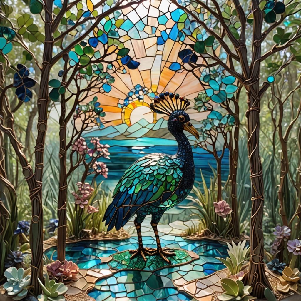 Tropical Lagoon in Stained Glass Mosaic