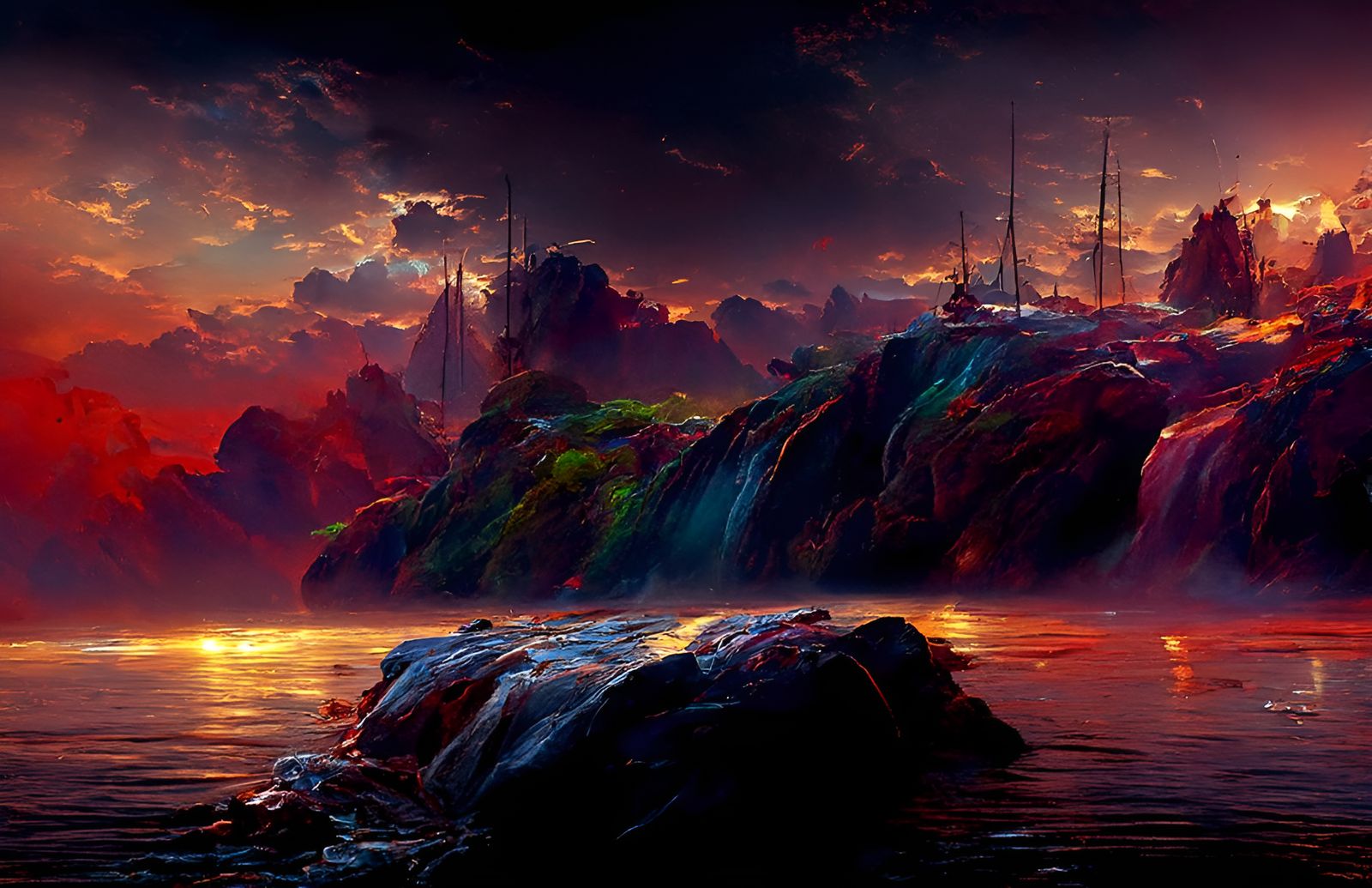 Ship Sails on Dark Seas: Hyperrealistic Painting