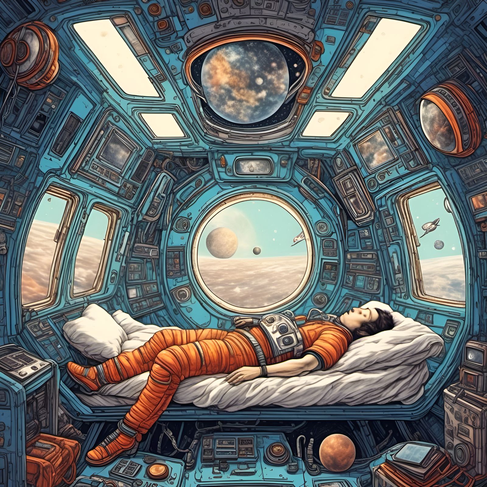 Peaceful Astronaut Napping on Spaceship