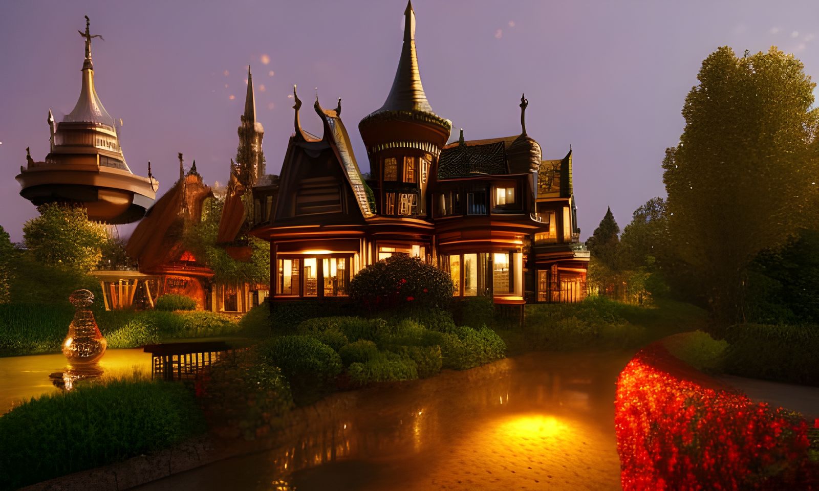 Ornate Hourglass with Victorian Village, Hyperrealism