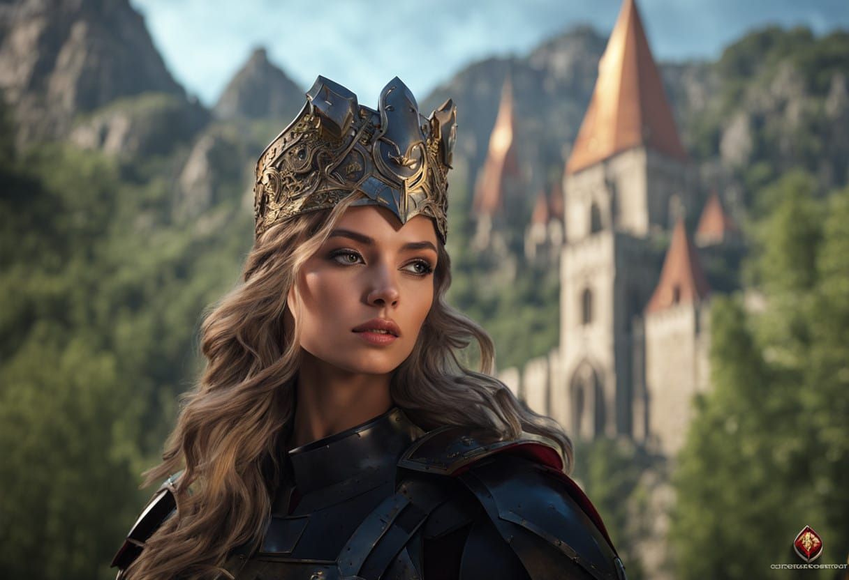 Templar Knight with Castle in Majestic Medieval Scene