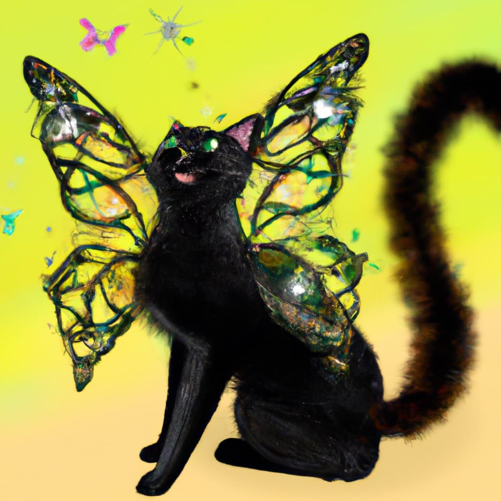 Black Cat with Fairy Butterfly Wings