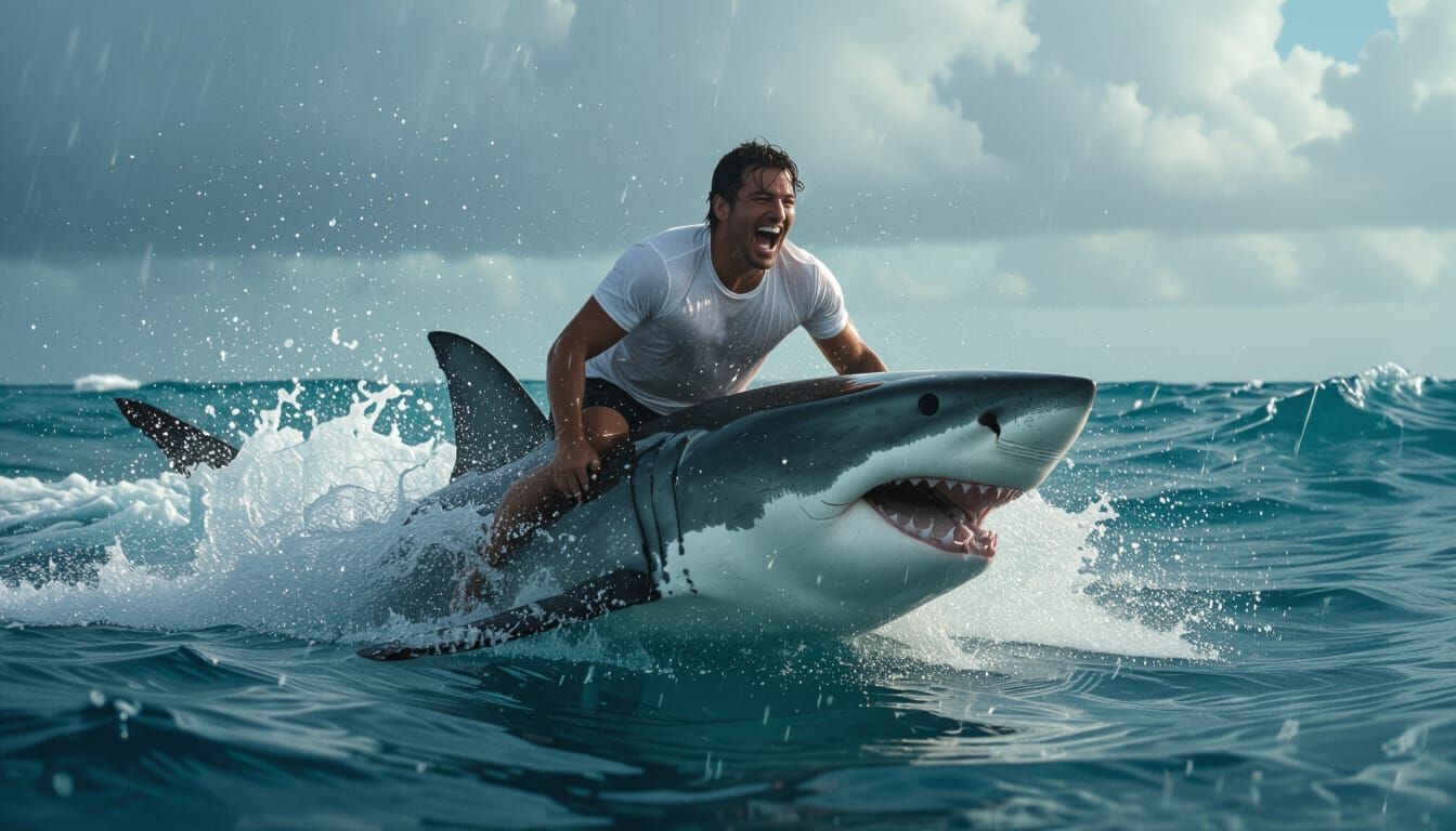 Man Rides Great White Shark in Surreal Ocean Adventure