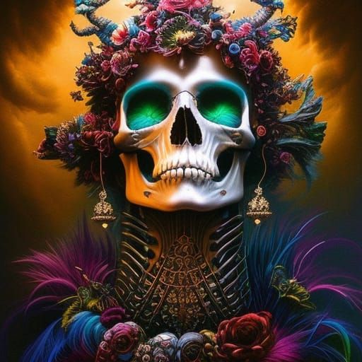 Bioluminescent Punk Skull: Hyper-Detailed Fantasy Art