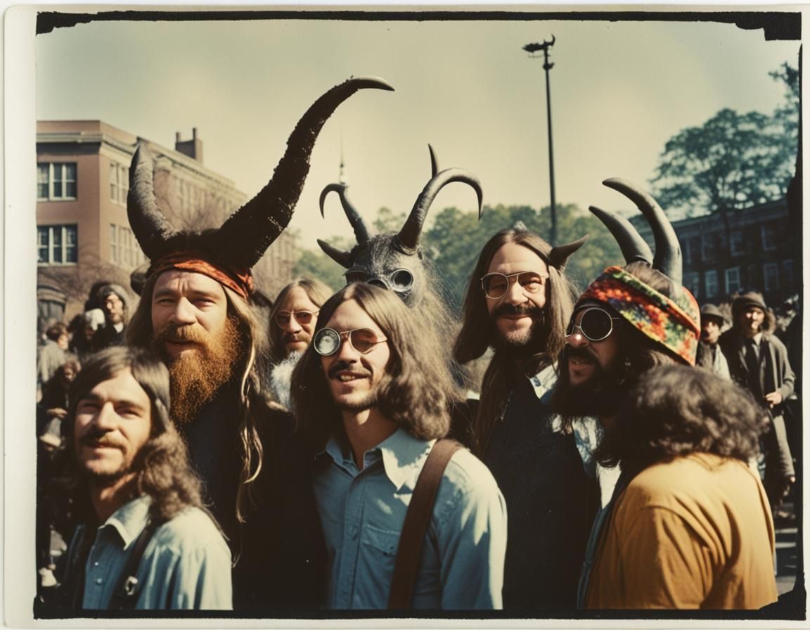 Jersey Devil and Hippies Protest in Polaroid Photo