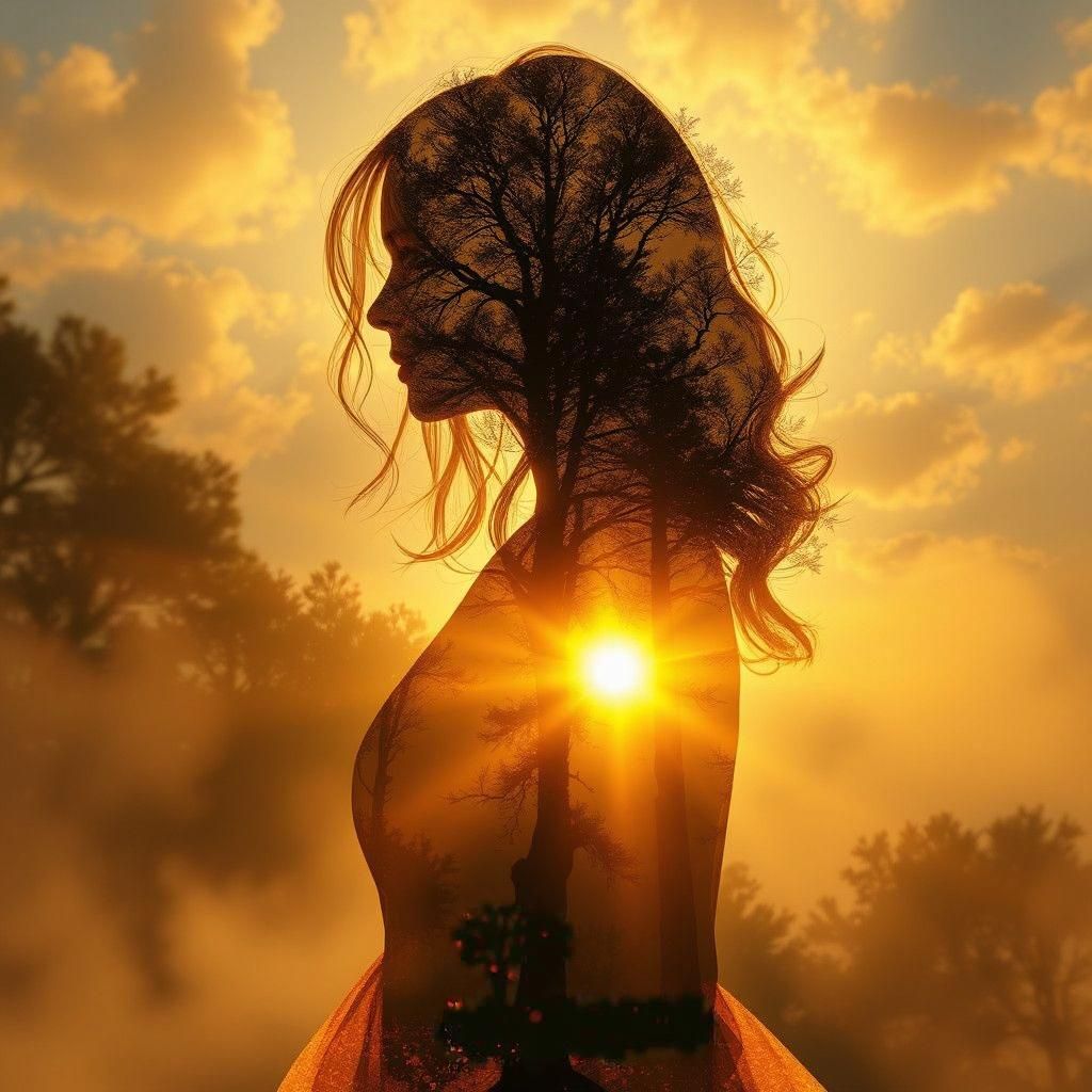 Golden Silhouette Double Exposure: Ethereal Fantasy Collage