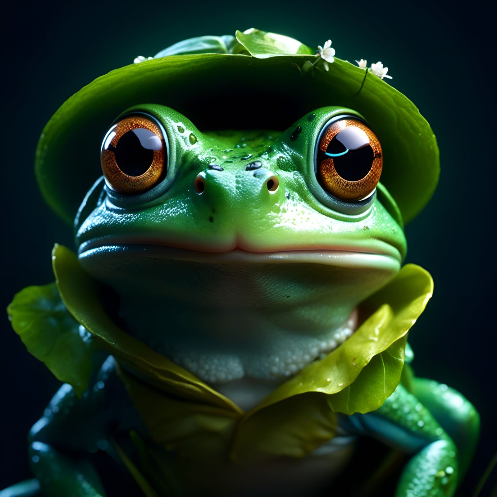 Adorable Green Frog Muppet Portrait in Cartoon Style